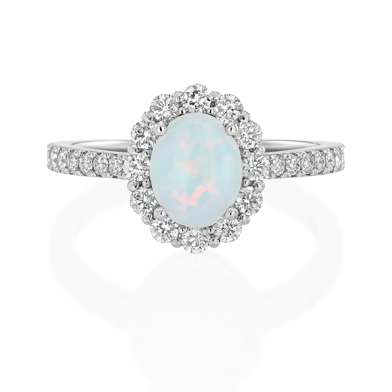Oval Opal Diamond Halo Ring