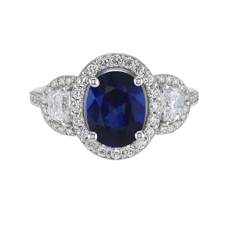 Blue Sapphire Half-Moon Diamond Ring