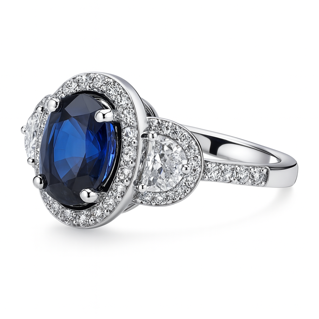 Blue Sapphire Half-Moon Diamond Ring