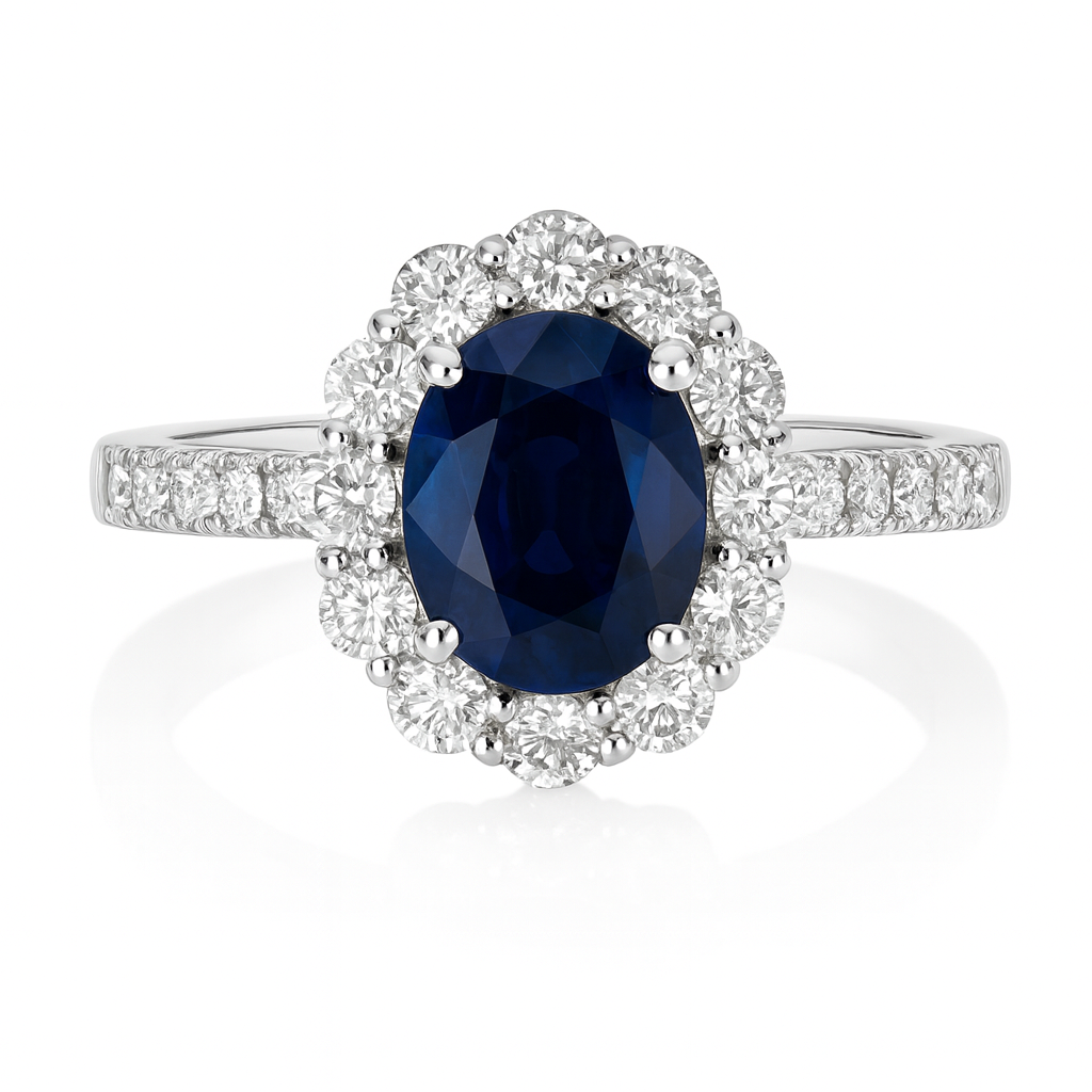 Oval Blue Sapphire Halo Ring