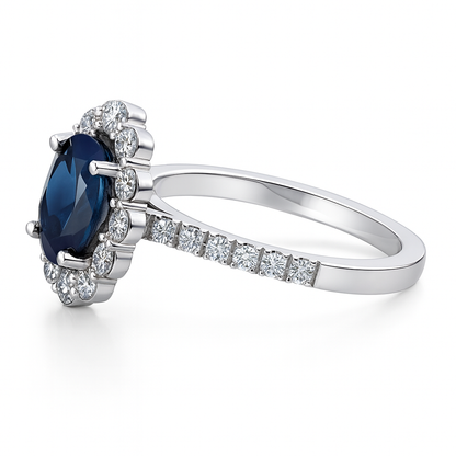 Oval Blue Sapphire Halo Ring