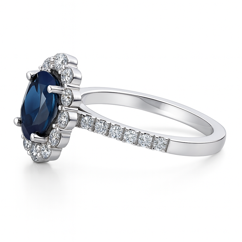 Oval Blue Sapphire Halo Ring