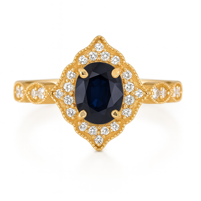 Fancy Halo Blue Sapphire Ring