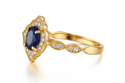 Fancy Halo Blue Sapphire Ring