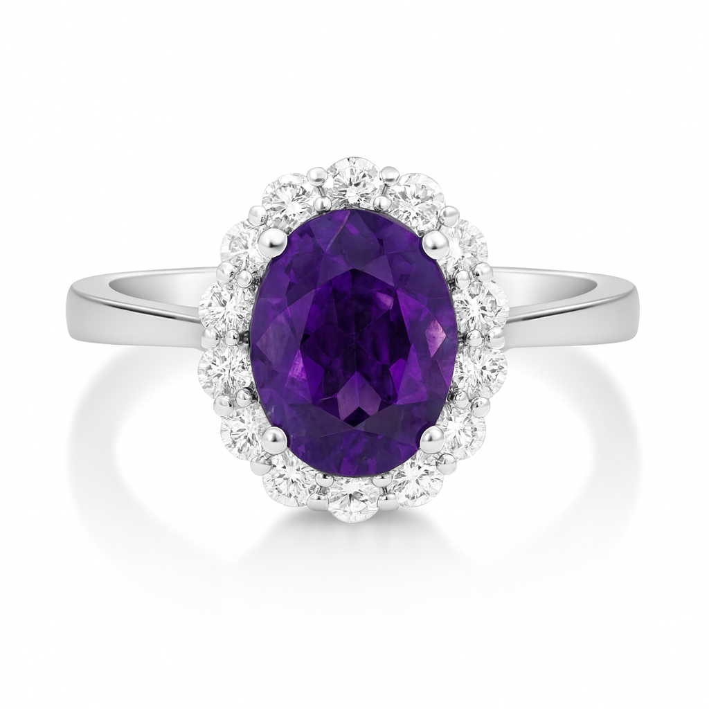Oval Halo Amethyst Ring