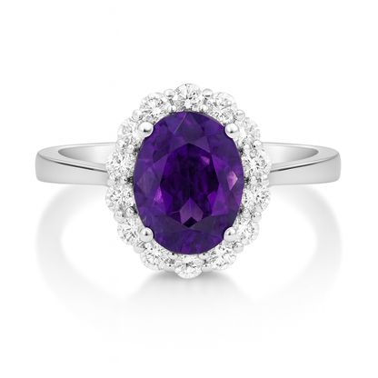 Oval Halo Amethyst Ring