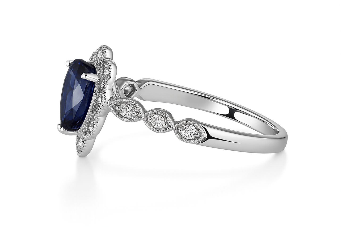 Pear Blue Sapphire Milgrain Ring