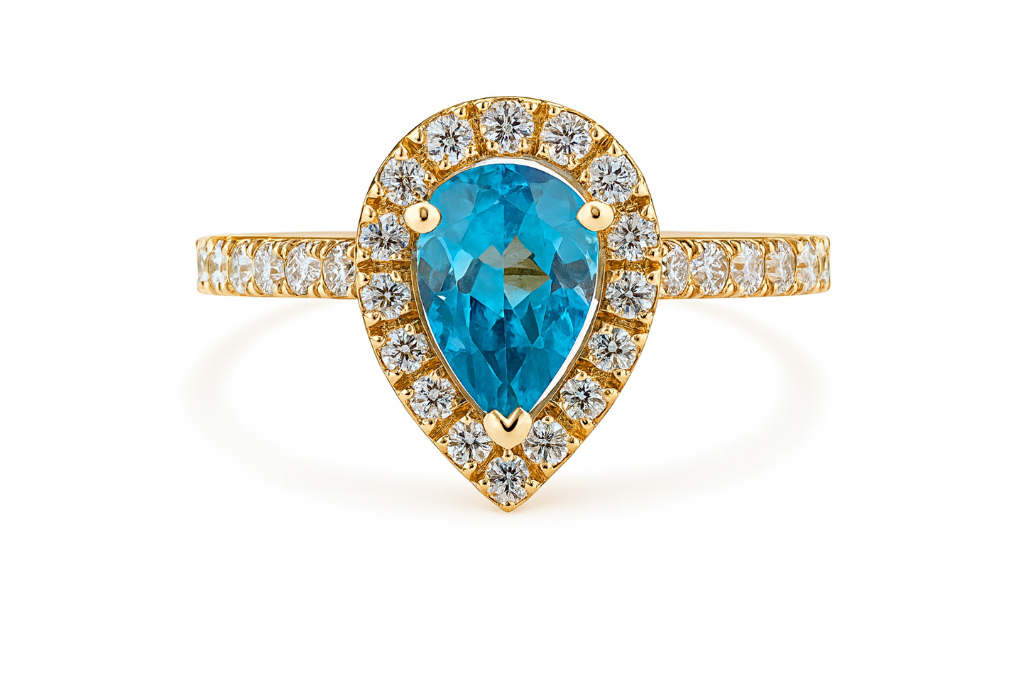 Pear Blue Topaz Diamond Ring