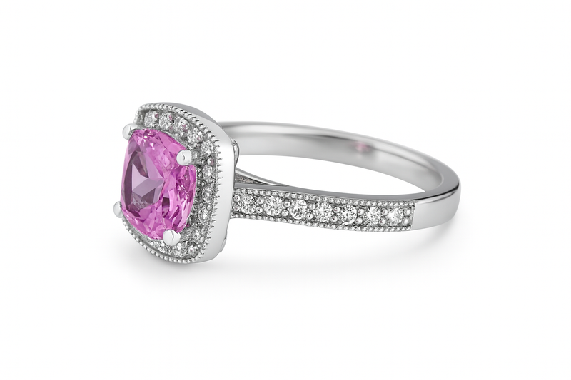 Milgrain Pink Topaz Halo Ring