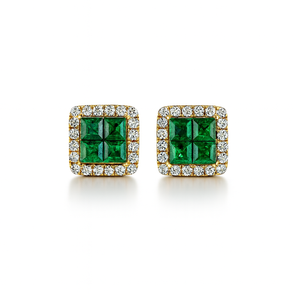 Princess Cut Green Emerald Earrings