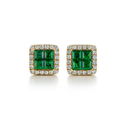 Princess Cut Green Emerald Earrings
