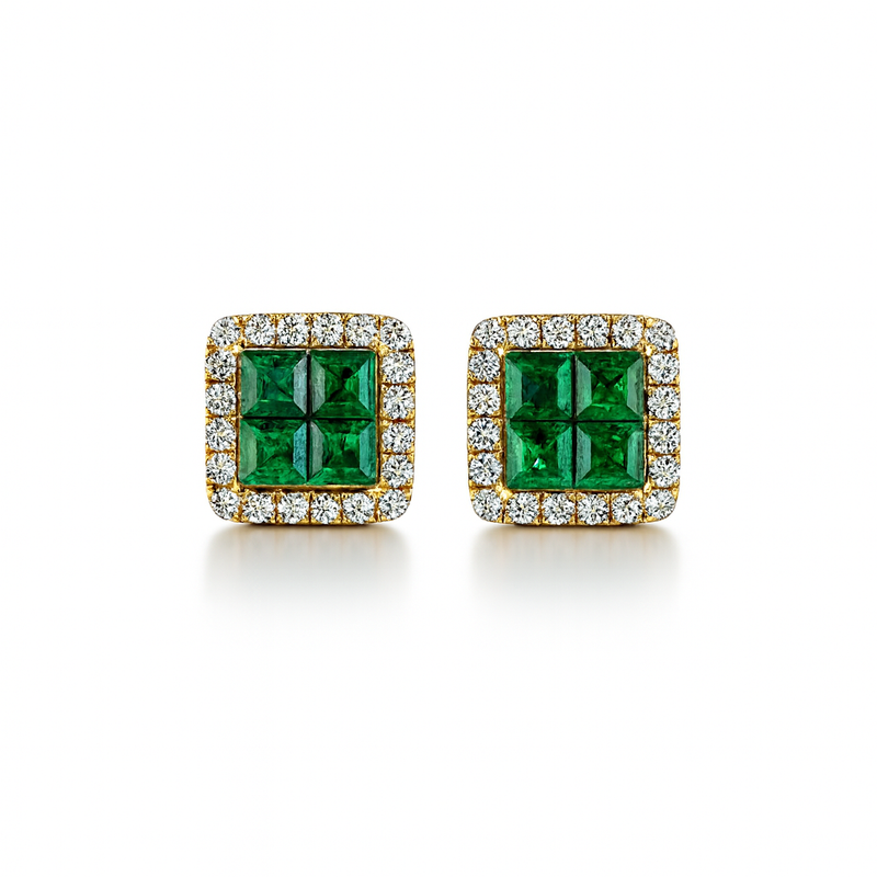 Princess Cut Green Emerald Earrings