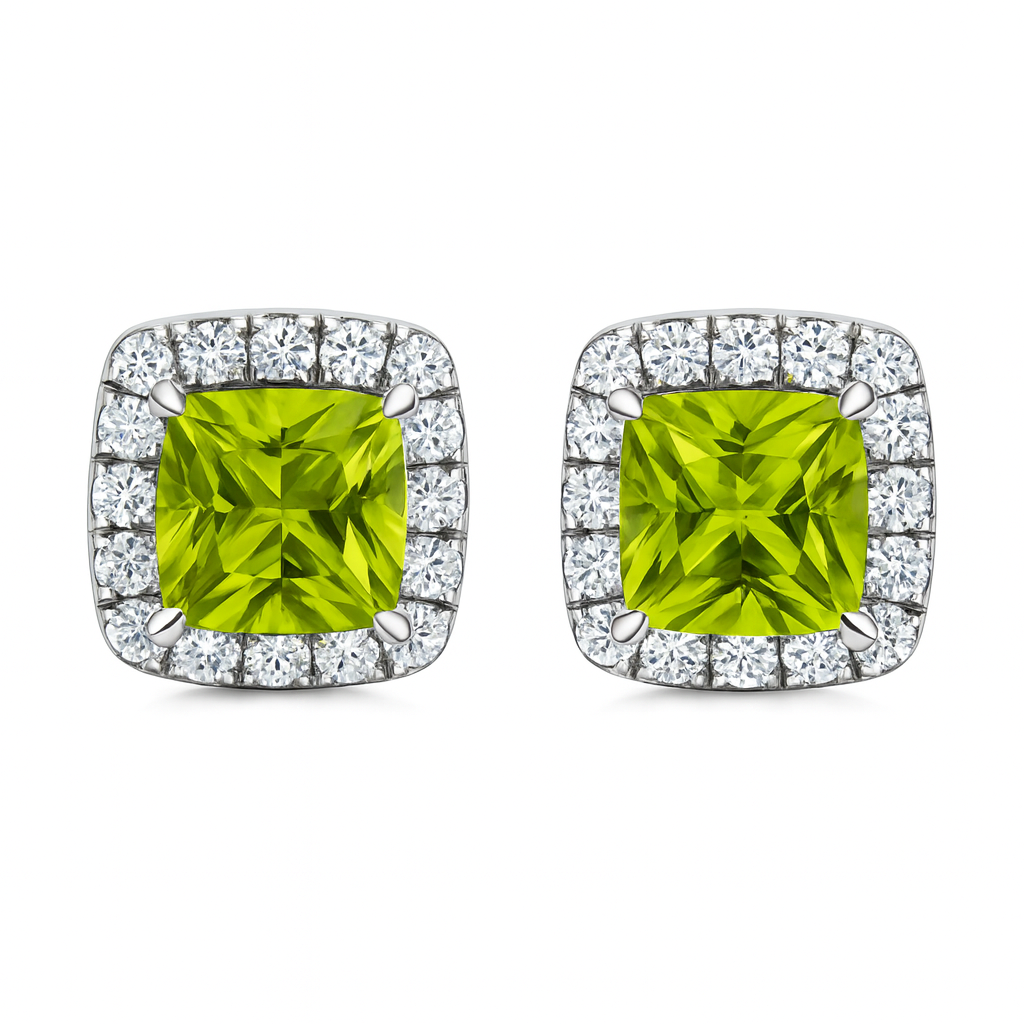 Peridot Cushion Halo Earrings