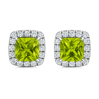 Peridot Cushion Halo Earrings