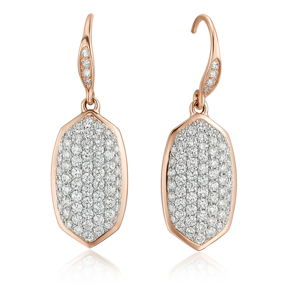 Rose Gold Pave Diamond Dangle Earrings