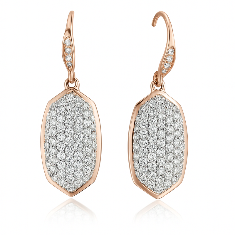 Rose Gold Pave Diamond Dangle Earrings