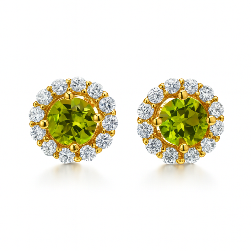 Round Peridot Halo Earrings