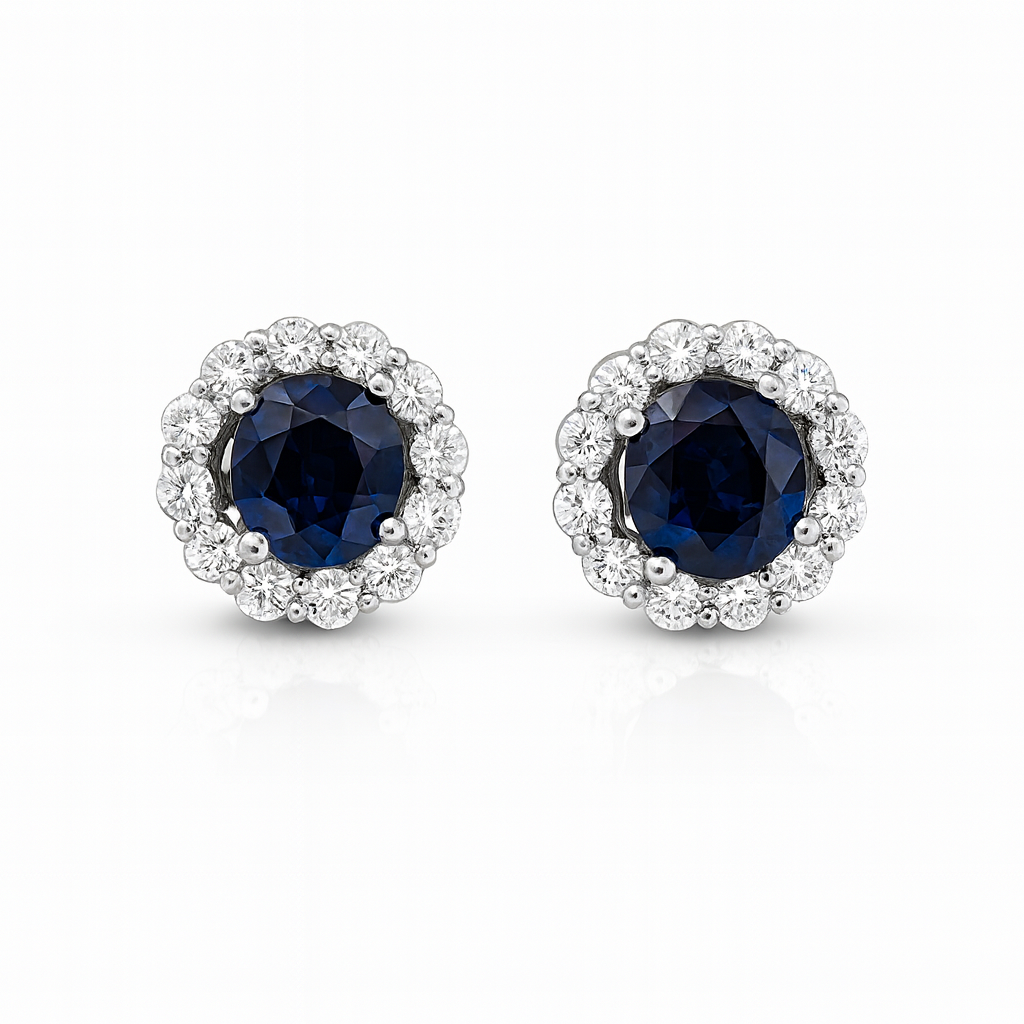 Blue Sapphire Halo Earrings