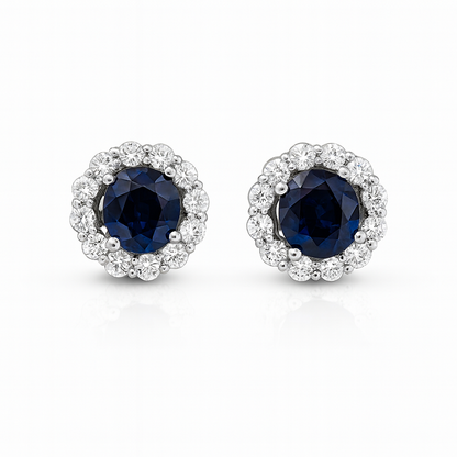 Blue Sapphire Halo Earrings