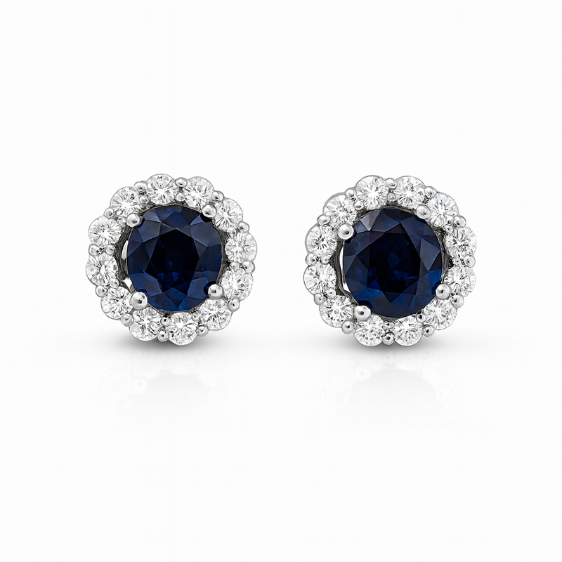 Blue Sapphire Halo Earrings