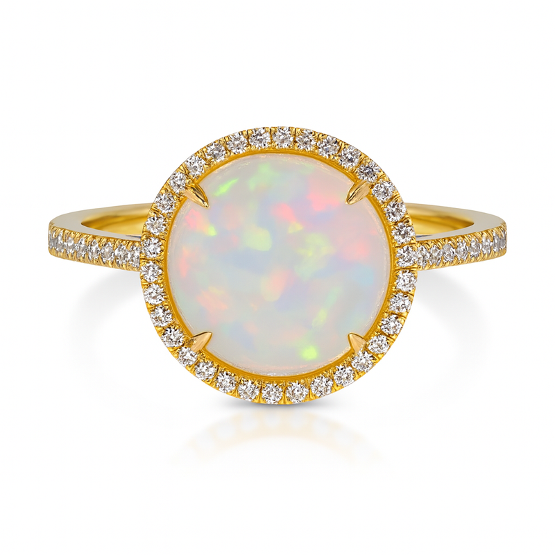 Opal Diamond Halo Ring