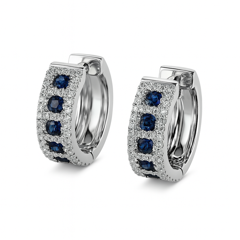 Blue Sapphire and Diamond Huggies
