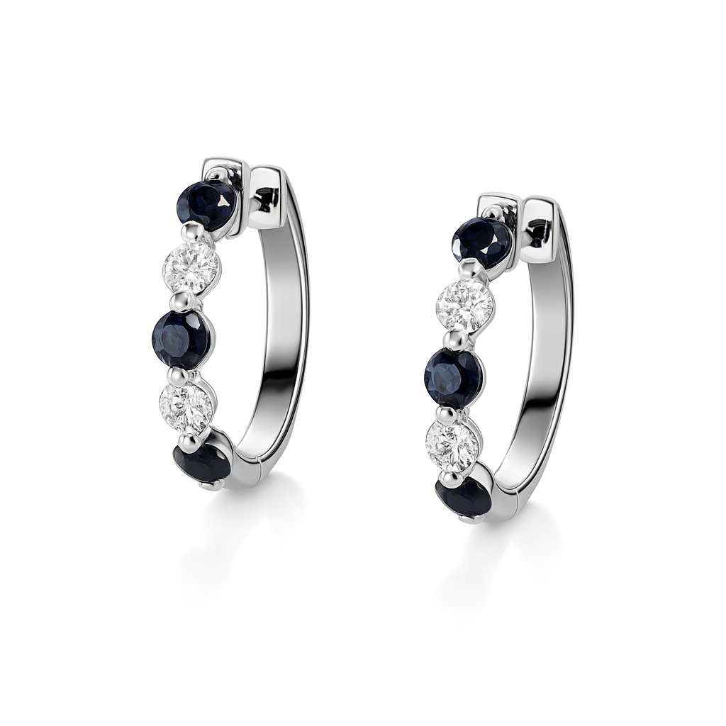 Blue Sapphire and Diamond Huggies