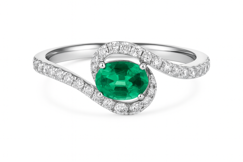 East-West Oval Emerald and Diamond Ring