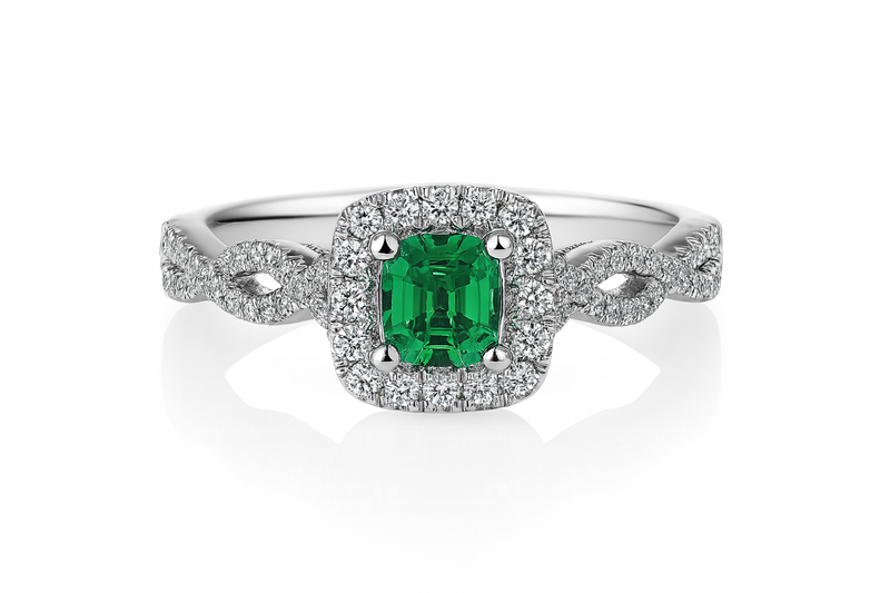 Emerald and Diamond Twist Ring