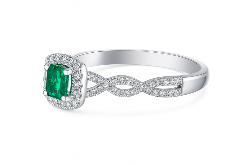 Emerald and Diamond Twist Ring