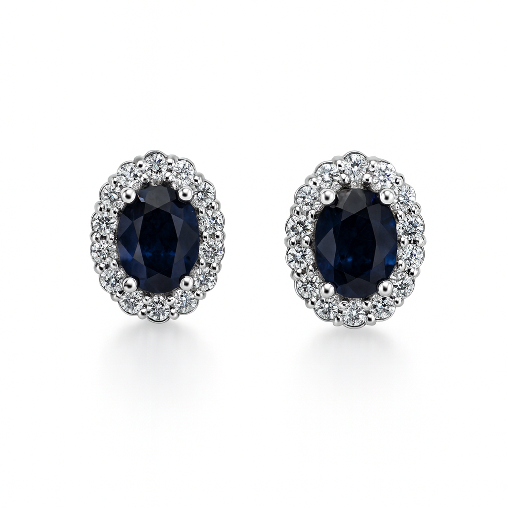 Blue Sapphire Halo Earrings