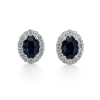 Blue Sapphire Halo Earrings