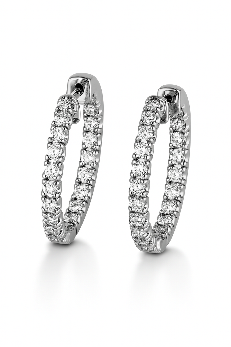 White Gold In-Out Hoop Earrings