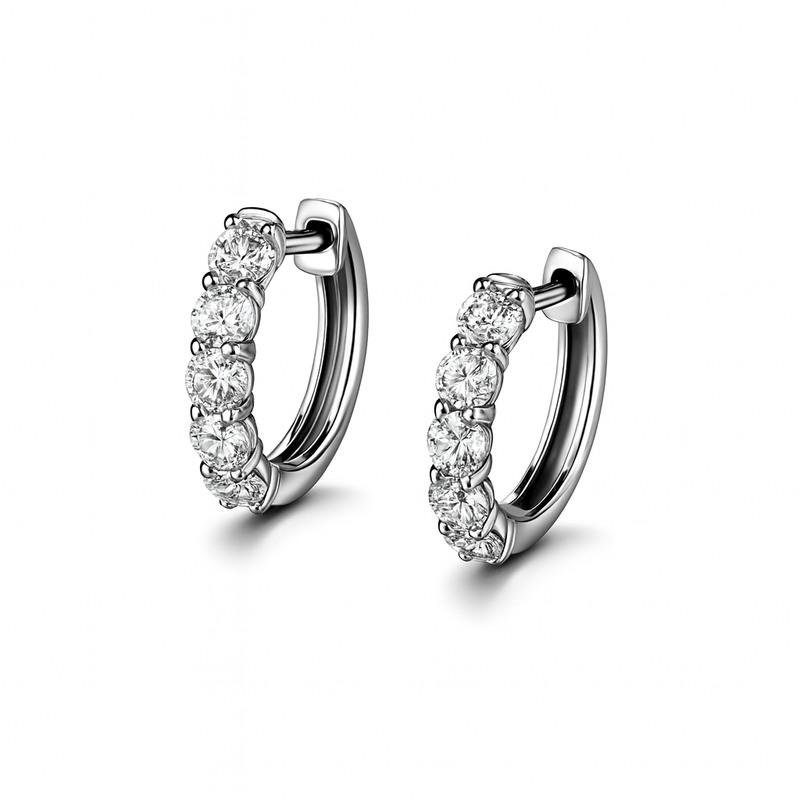 White Gold Shared Prong Huggies