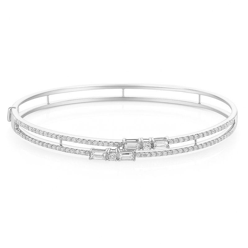 Baguette and Round Diamond Bangle