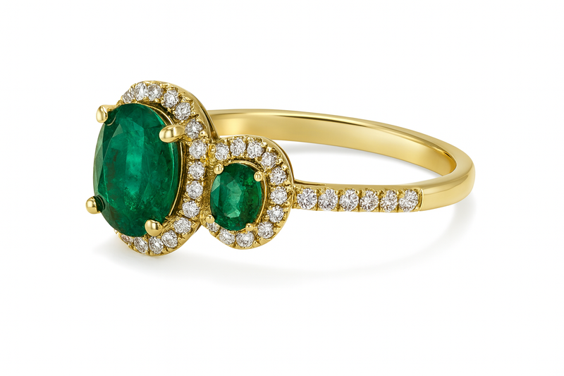 Three-Stone Emerald and Diamond Ring