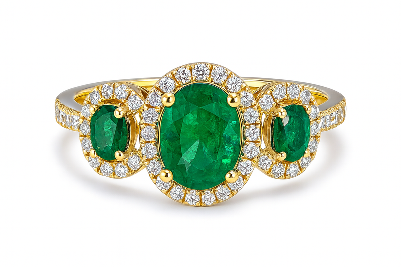 Three-Stone Emerald and Diamond Ring