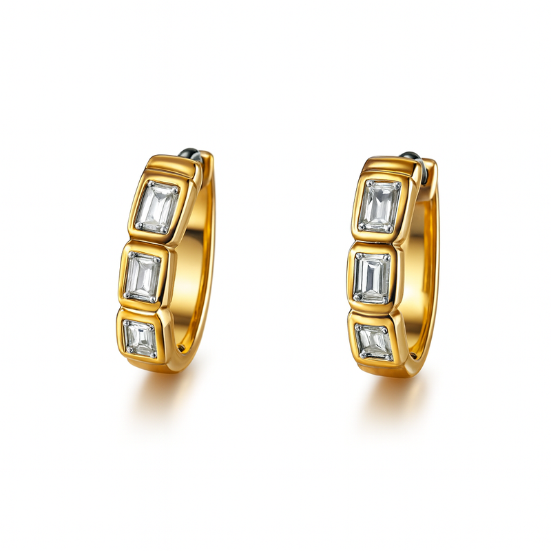 Yellow Gold Bezel Hoops