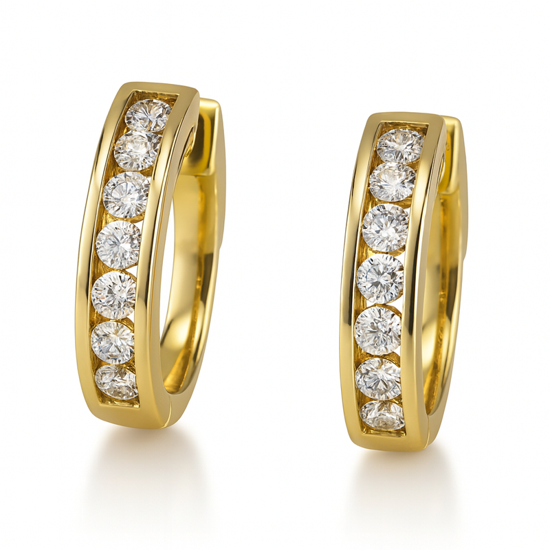 Yellow Gold Channel Set Hoops