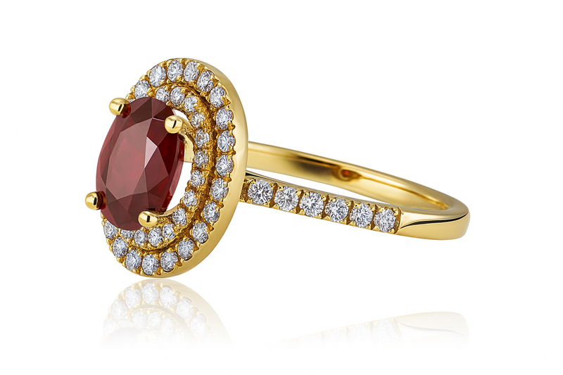 Double Halo Oval Ruby Ring