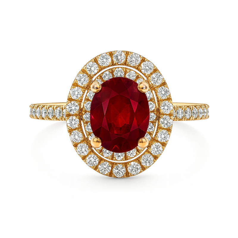 Double Halo Oval Ruby Ring