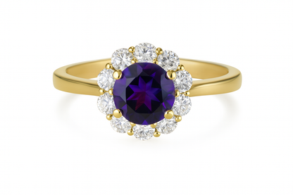 Amethyst Diamond Halo Ring