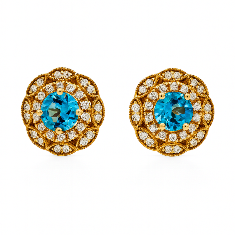 Blue Topaz Milgrain Diamond Earrings