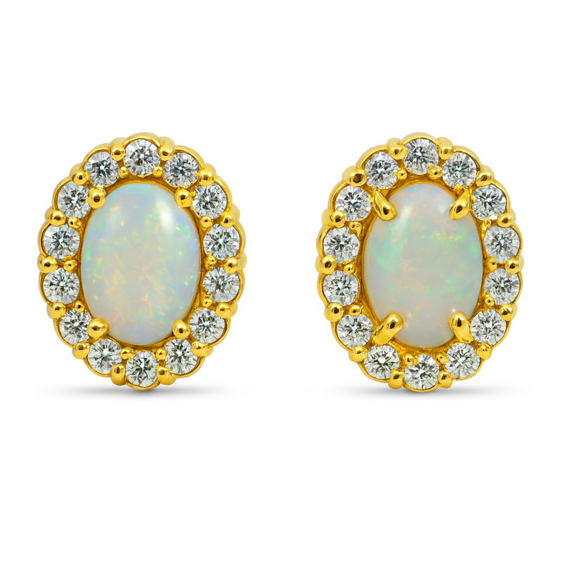 Opal Diamond Halo Earrings