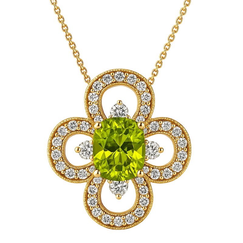 Floral Peridot Halo Pendant