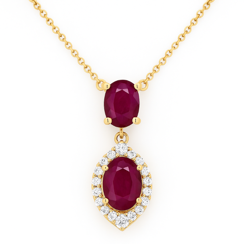 Double Oval Ruby and Diamond Pendant