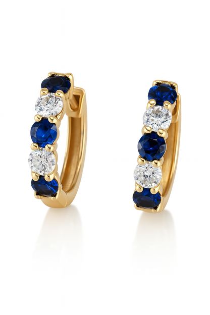Medium Sapphire and Diamond Hoops