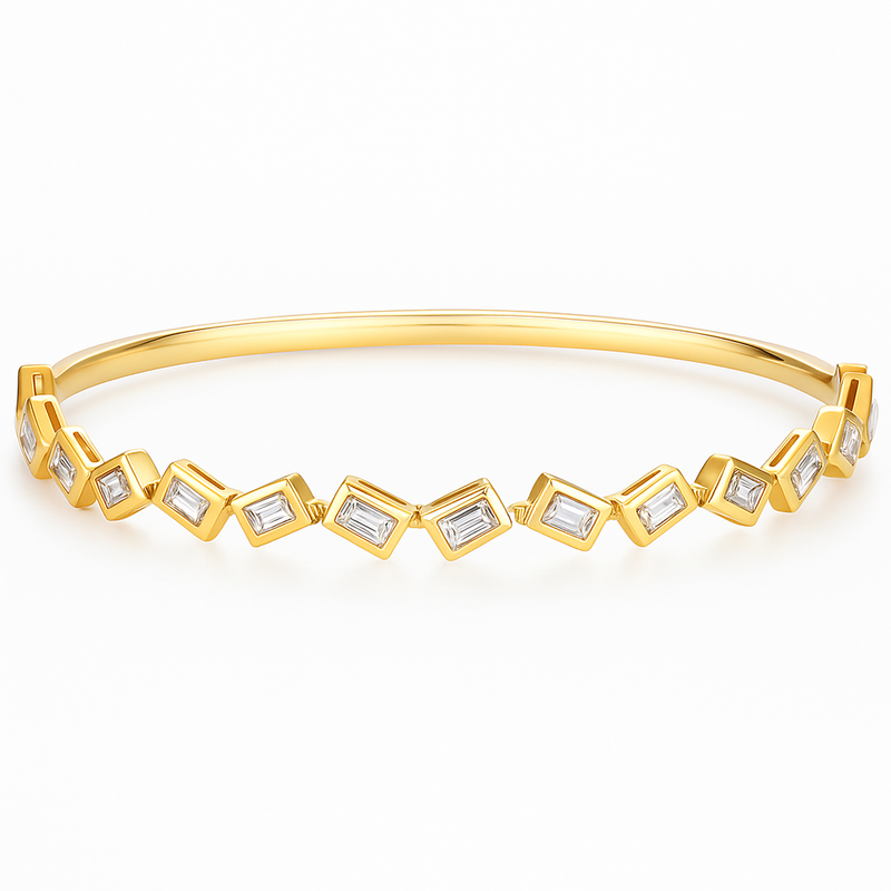 Staggered Bezel Baguette Flex Bangle