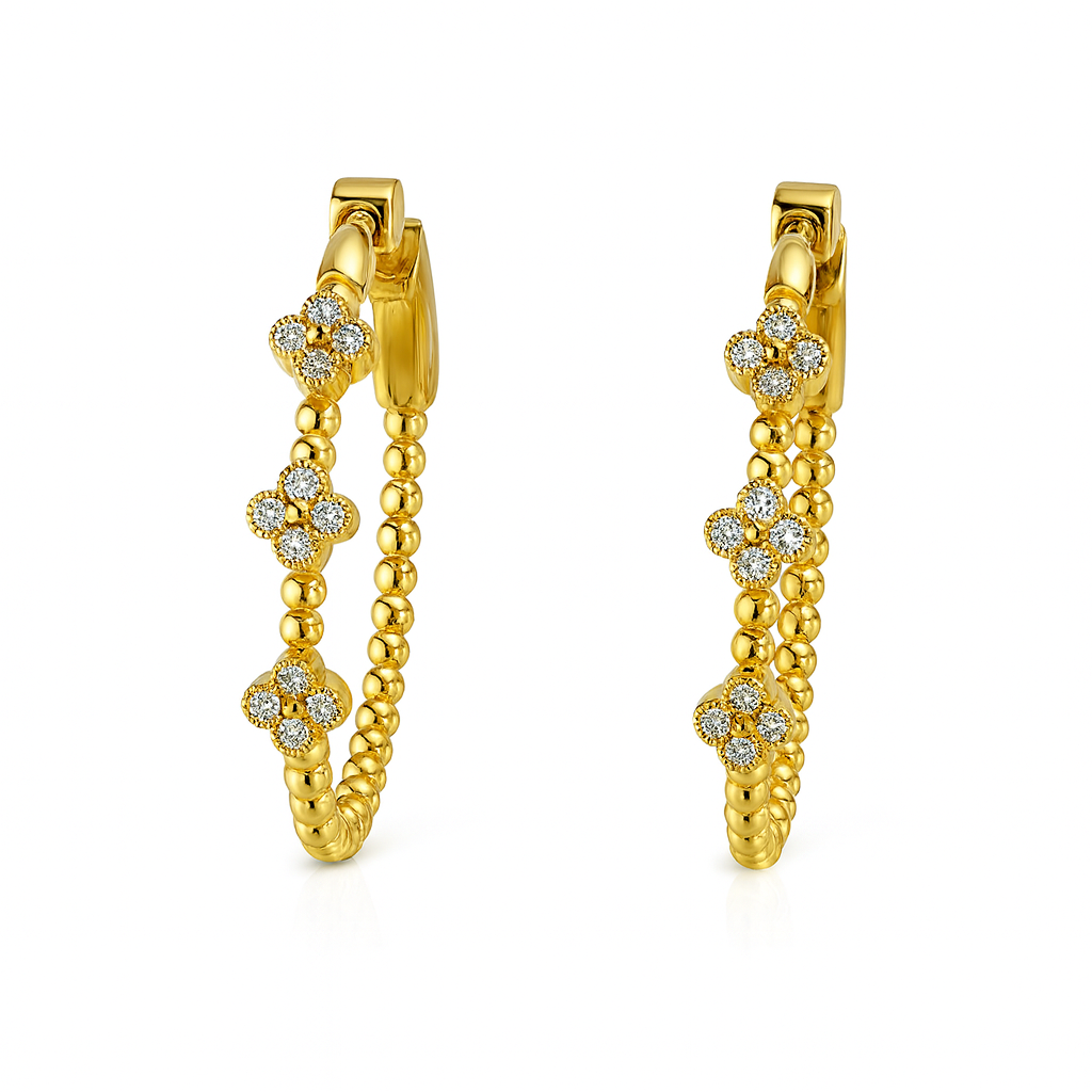 Yellow  Gold Clover Hoops