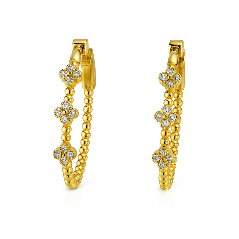 Yellow  Gold Clover Hoops